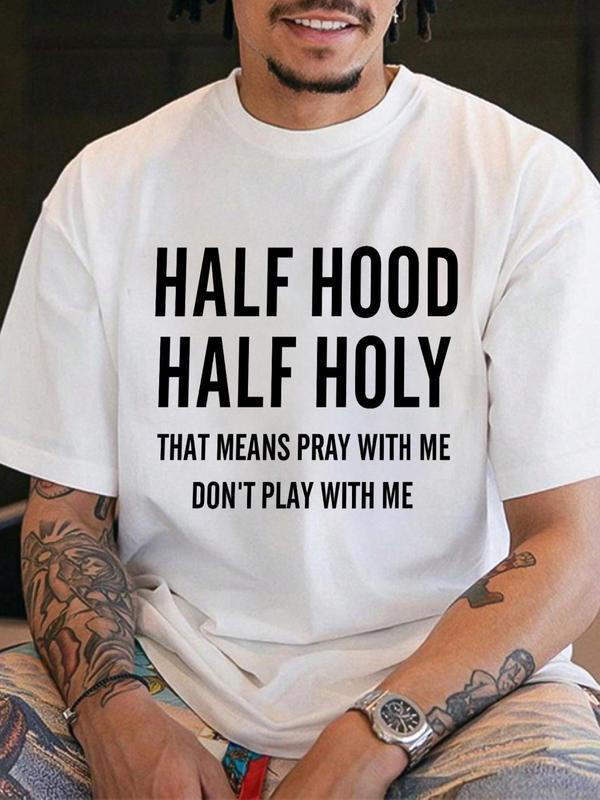 Men's Casual Letter Print Round Neck Tee, Summer Clothes, Graphic Tees,Â Regular Fit Streetwear Short Sleeve Crew Neck T-Shirt for Daily Wear, Casual F