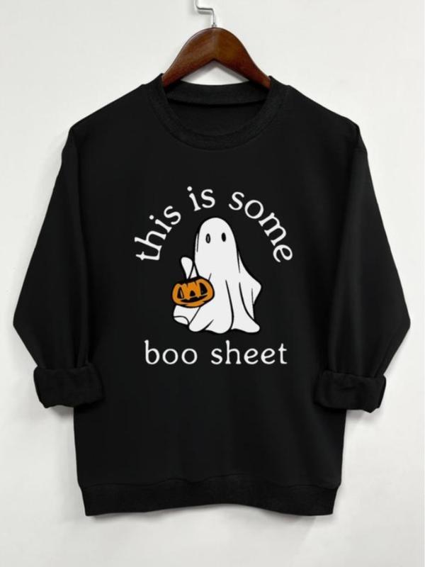 This Is Some Ghost Boo Sheet Sweatshirt - Tshirt - Hoodie,  Women's Cartoon Ghost & Letter Print Drop Shoulder, Halloween Gift, Halloween for women, F
