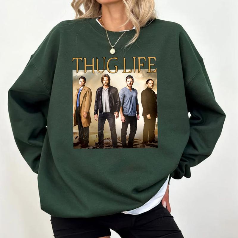 Supeernatural Thug Life T Shirt, Thug Life Supeernatural T Shirt,  Sam-Winchester Shirt, Dean-Winchester T-Shirt Sweatshirt Hoodie Casual Cotton