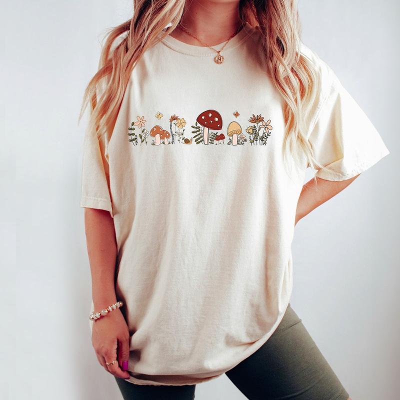 Vintage Mushrooms Tshirt, mushroom shirt for Women, Gift for Her, Vintage Nature shirt, Botanical T-shirt, Nature Lover Mushroom Tee, Mental Health Sh