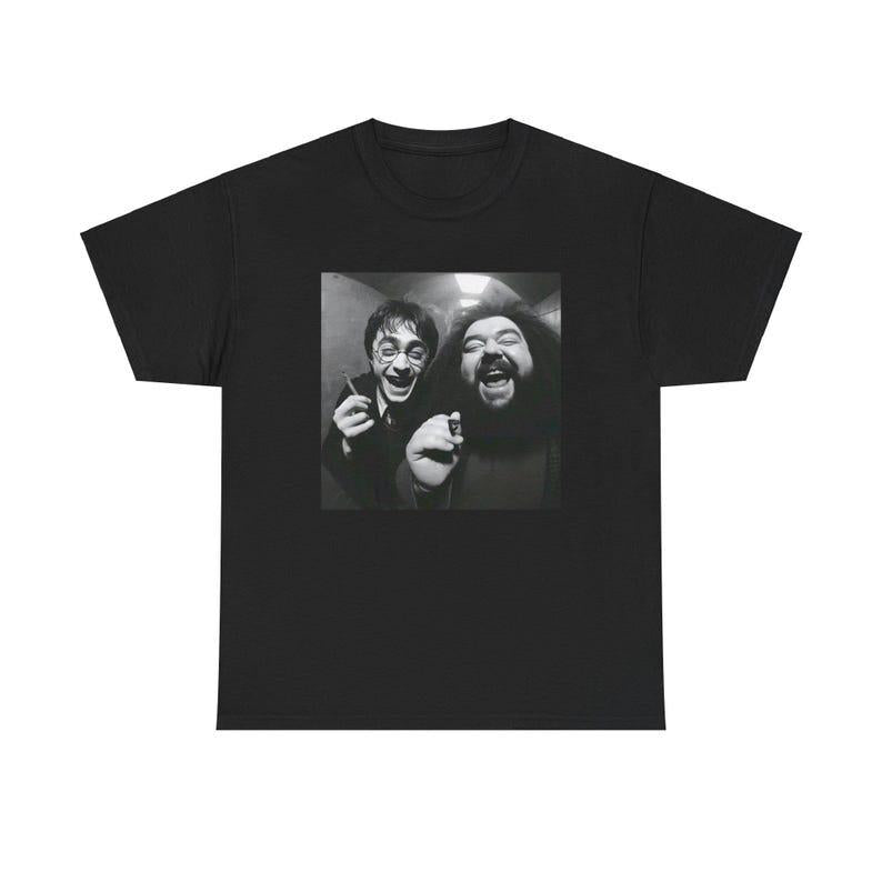 Funny Shirt, Harry And Hagrid Smoking Selfie T shirt, Potter Cctv Meme Tshirt, Black And White Wizard Tee, Gender Neutral 420 Apparel, Gift