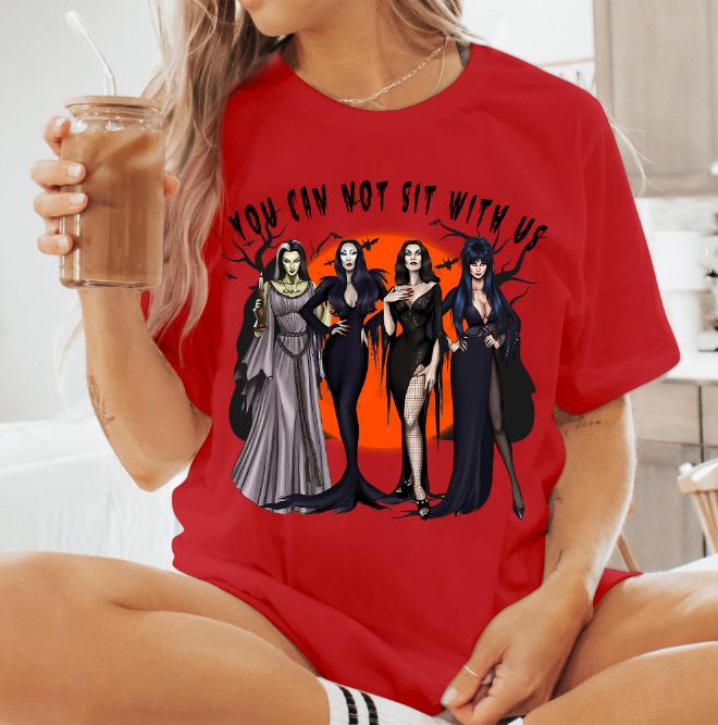You Can Not Sit With Us Shirt, Retro Halloween Character T-Shirt, Halloween Design T-Shirt Cotton Unisex