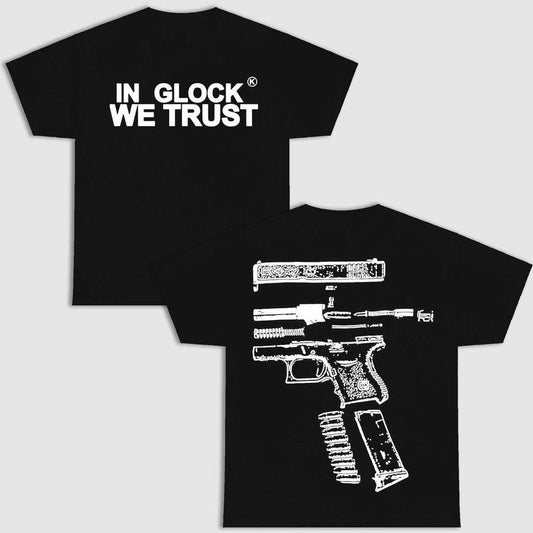 IN GLOCK WE TRUST 2 side T-shirt,Design Black- White, T-shirt For Men, GIft For Men,Full color, Menswear Top