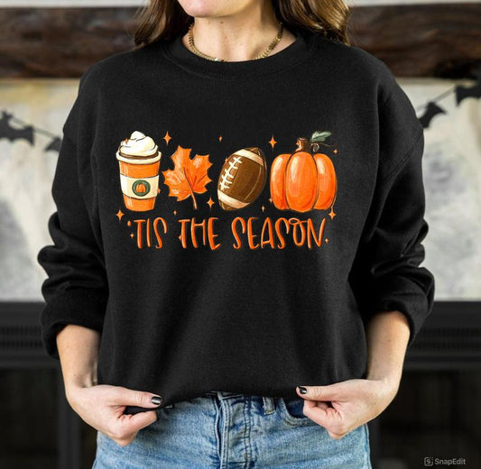 Tis The Season Football Sweatshirt, Fall Sweatshirt, Fall Season Shirt, Fall Football Shirt, Fall Crewneck Sweater, Game Day Shirt, Pumpkin, Full Size