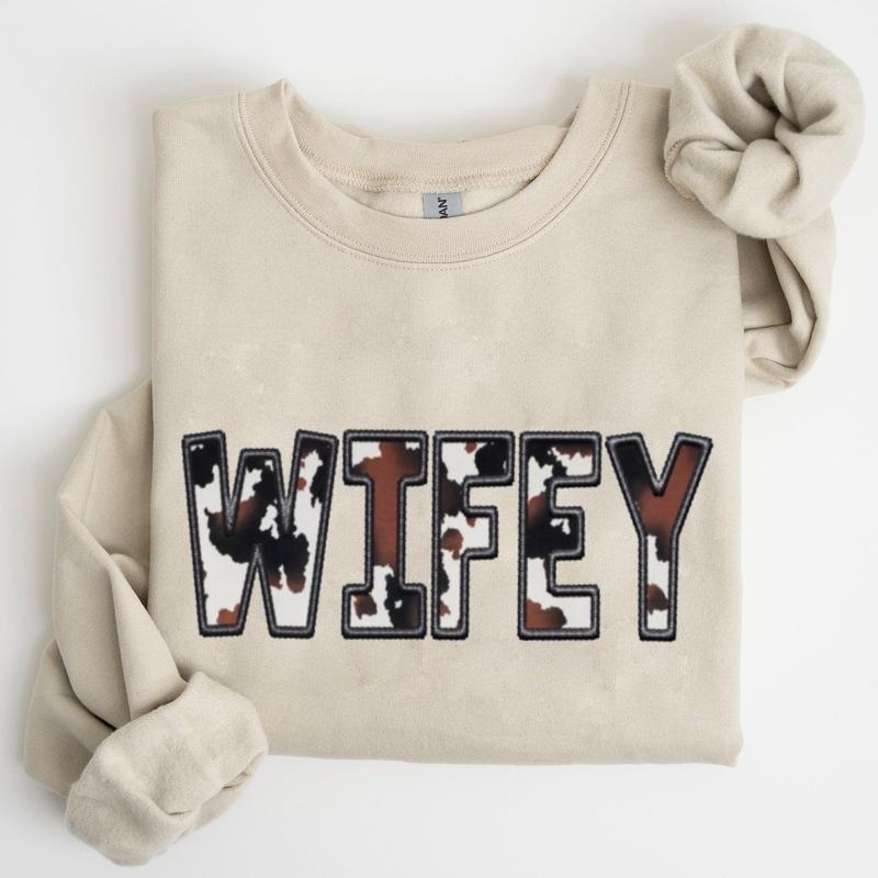Western Wifey Sweatshirt, Cow Print Wifey Sweatshirt- Printed Classic Cotton