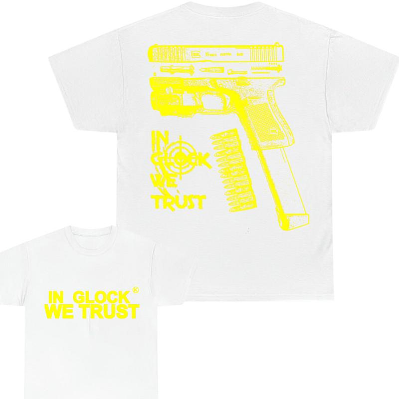 In Glock We Trust Double Side Tee , Glock Tshirt, Design Color Yellow - Full Color - Men's & Women's Tops,Gift For Men & Women