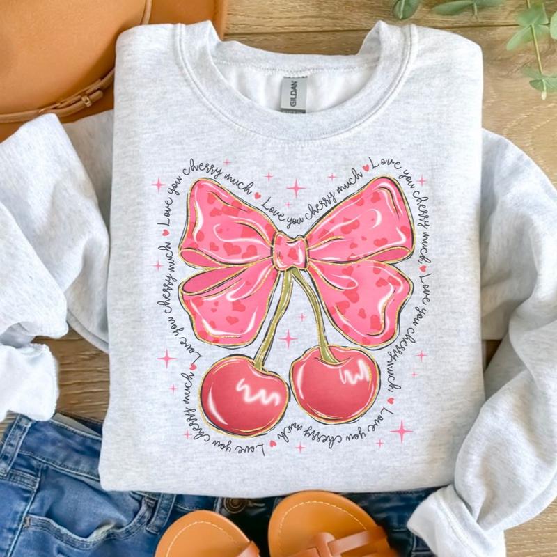 Love You Cherry Much Sweatshirt - Ash Grey - Sublimation - Valentineâ€™s Day - Unisex Jersey Sweatshirt