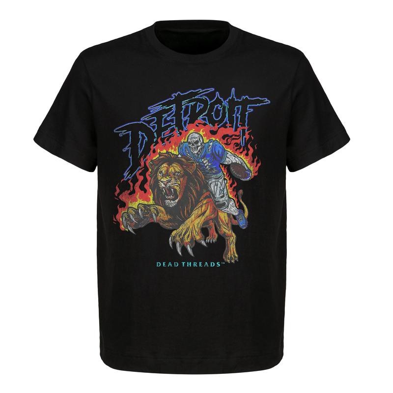 Detroit Football Deadman Riding Lion Graphic T-Shirt â€“ Heavy Cotton, Retro Menswear & Womenswear American Football Limited Edition