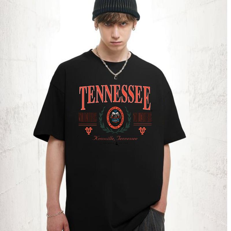 Vintage Tennesseee Volunteers T-shirt University Menswear Top Streetwear Shortsleeve Sport Basketball Football