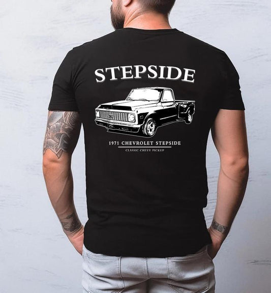 Vintage Vibe 2 Sides Chevy Stepside 1971 Men's Cotton Tee Old School Chevy Tee Gift for Him Classic Chevy Car Casual Menswear