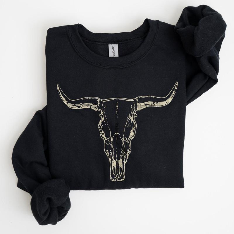 Long Horn, Cow Skull, Rodeo, Cowboy Sweatshirt Casual Comfort Womenswear ComfortableÂ Graphic