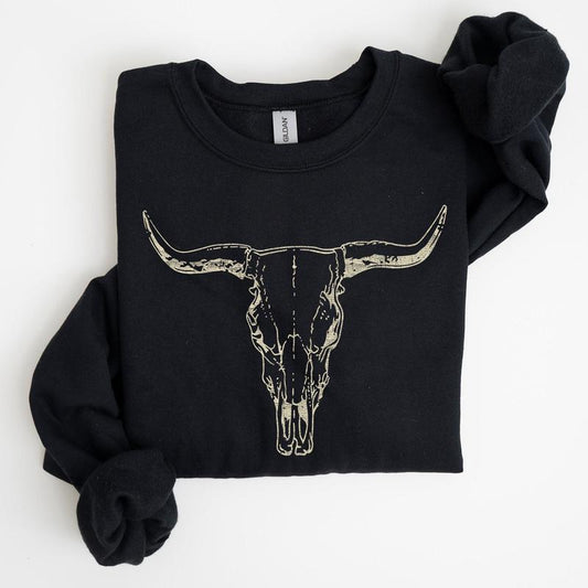 Long Horn, Cow Skull, Rodeo, Cowboy Sweatshirt Casual Comfort Womenswear ComfortableÂ Graphic