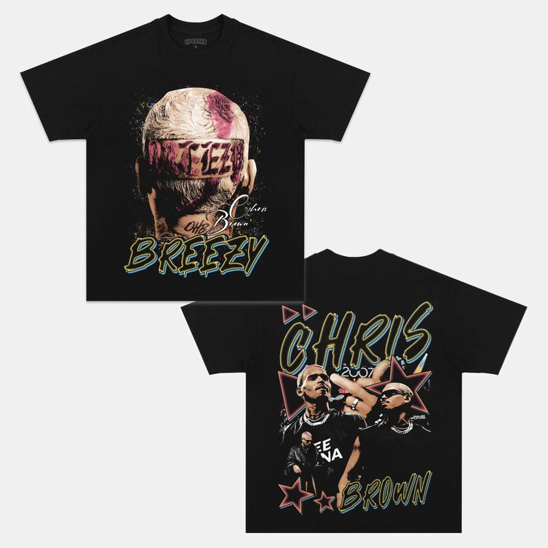 BREEZY C.BROWN Double Printed Short Sleeve Tee Cotton Vintage Shirt To Match Sneaker Hiphop Clothing Rapper Merch Shirt, Hiphop Tour Concert 2024, Gif