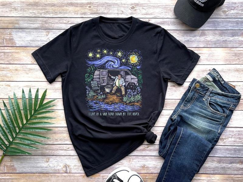 Van Gogh Down By The River Shirt, Matt Foley Shirts, Mordor Starry Night Tshirt, Down By The River Tee, Famous Artist, Vangogh Shirt