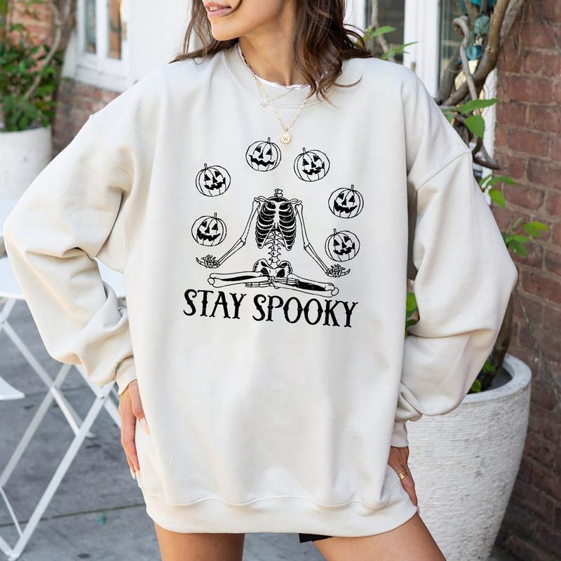 Stay Spooky Pumpkin Skeleton Sweatshirt Hoodie Tshirt, Halloween Gifts