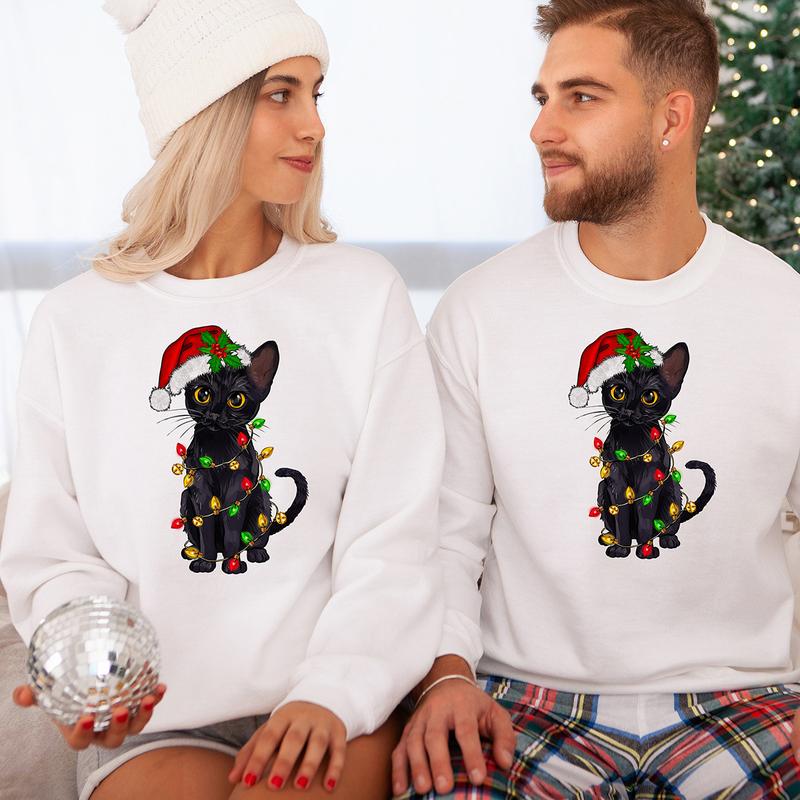 Black Cat Christmas Crewneck Sweatshirt, Hoodie, T-shirt, Cute Christmas Gifts