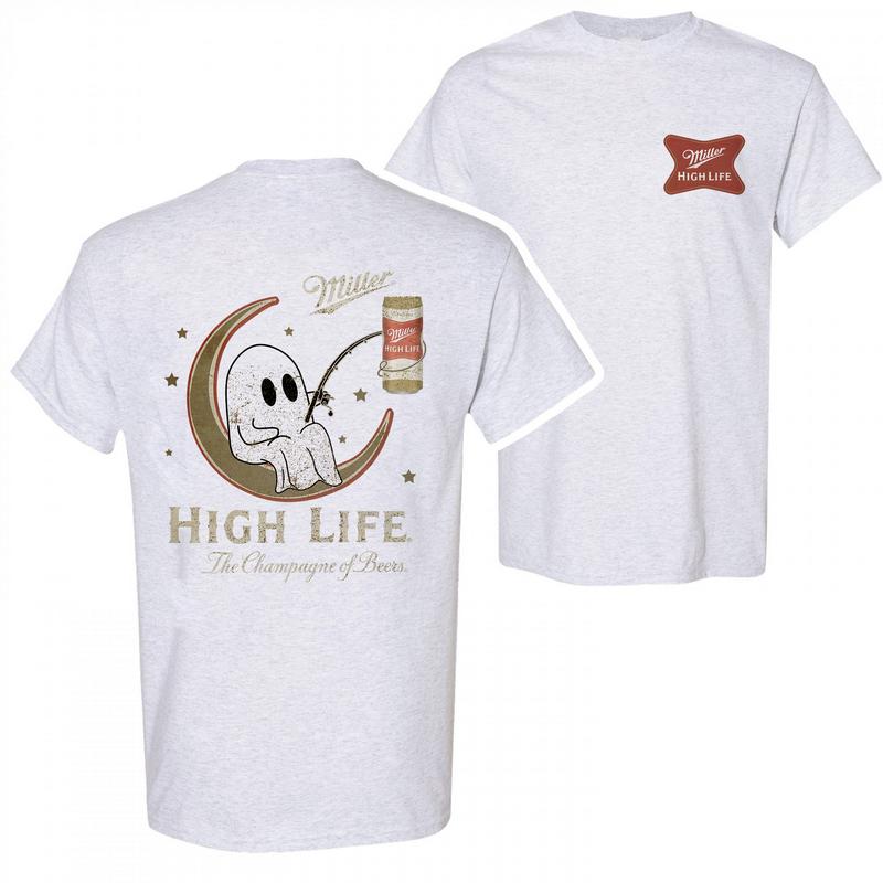 Miller High Life Ghost Fishing Two-sided Unisex Tee, Miller Lite Beer Shirt, Beer Lover Halloween Tops, Comfort Cotton Classic Casual Menswear Tshirt
