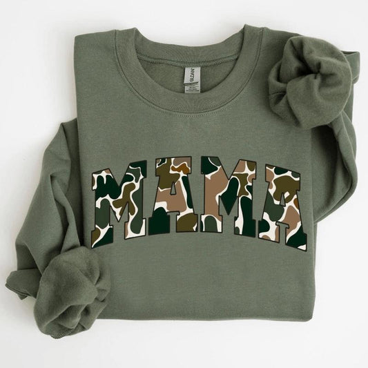 MAMA Camo Old School Bottomland Pattern Crewneck Sweatshirt, Hunting Mama, Hunting Season Unisex Sweatshirt