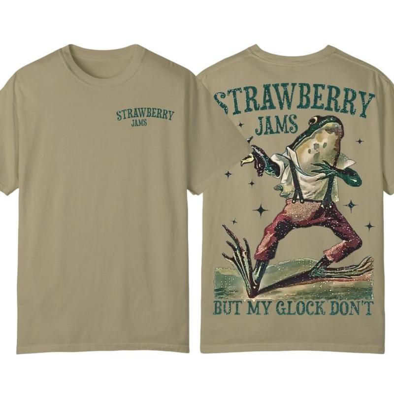 Strawberry Jams But My Don't Vintage Graphic T-Shirt, Frog Shirt, Oversized Shirt, Gift, Oversized T-Shirt Classic Cotton Menswear Top