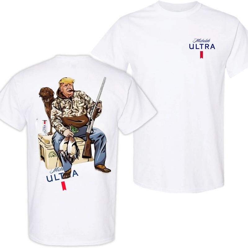 Busch Light, Hunter Trump With Michelob Ultra Beer 2 Siders T-shirt, Trump and Your Hunt Dog, Hunting Season, Perfect For Beer Lovers, Unisex T-Shirt,