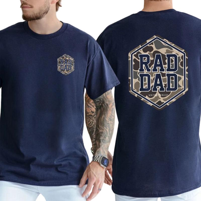Camo Rad Dad Shirt 2-Sided, Hunting Shirt for Dad, Camouflage Tees, Hunting Daddy Gifts, Father's Day Gift for Husband, Classic Menswear Cotton Top