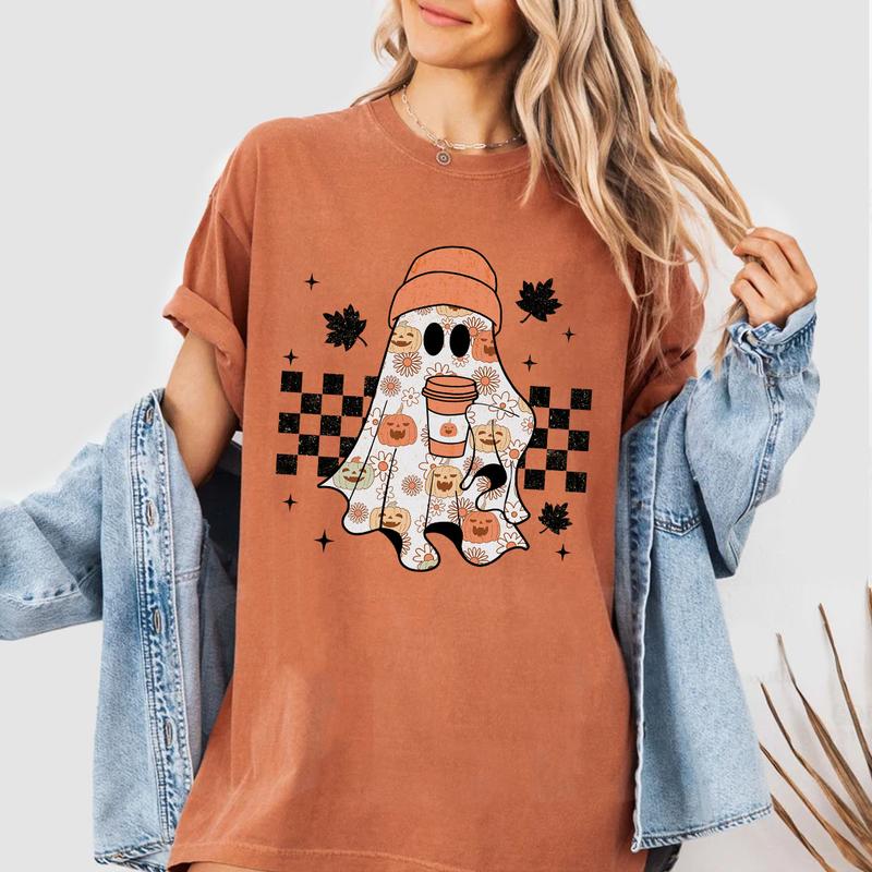 Retro Ghost T-Shirt, Fall Shirt, Shirt For Women, Retro Fall Shirt, Vintage Ghost T-shirts, Retro Halloween Shirts, Witch Shirt, Ghost Halloween Shirt