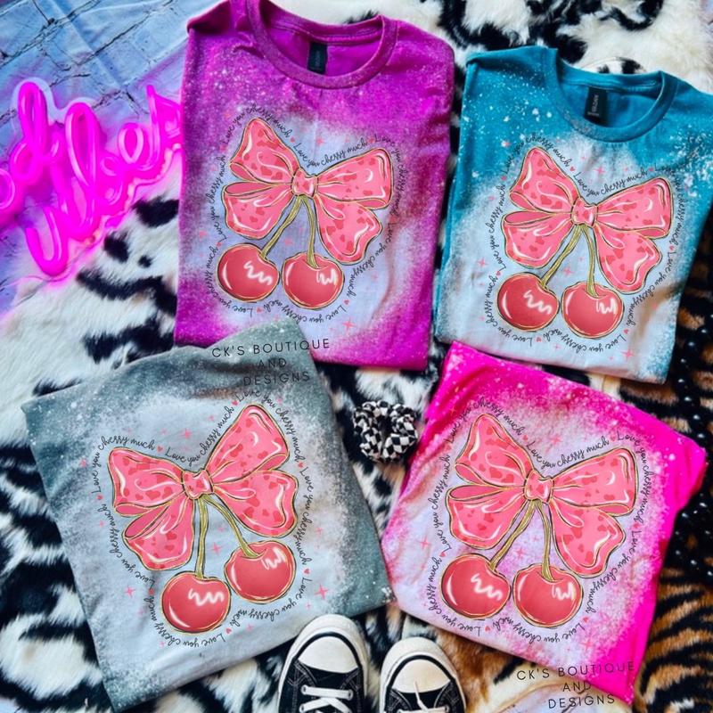 Love You Cherry Much Bleached Shirt - Ash Grey - Valentine Day