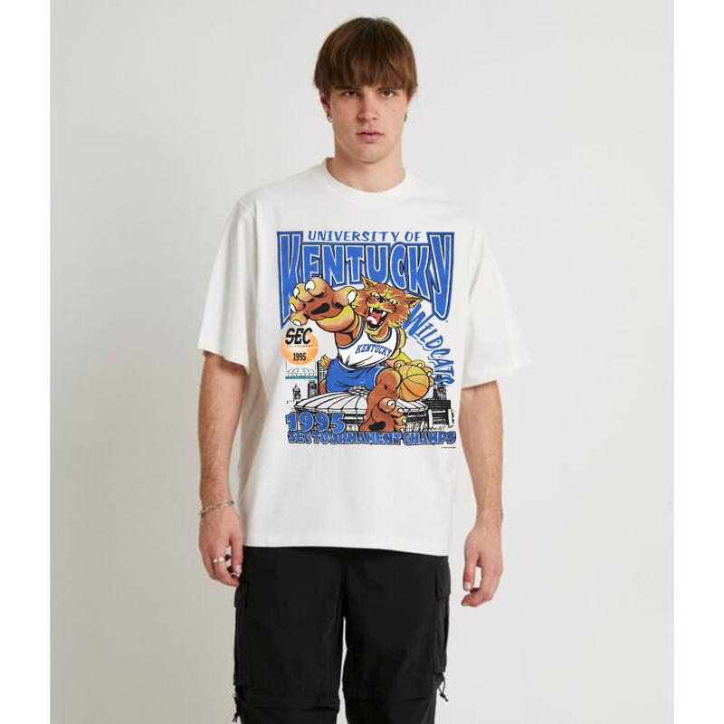 Vintage SEC 1995 Basketball Kentucky Wildcat T-Shirt Top Unisex Cotton Menswear Retro Sport football fan Tshirt Streetwear