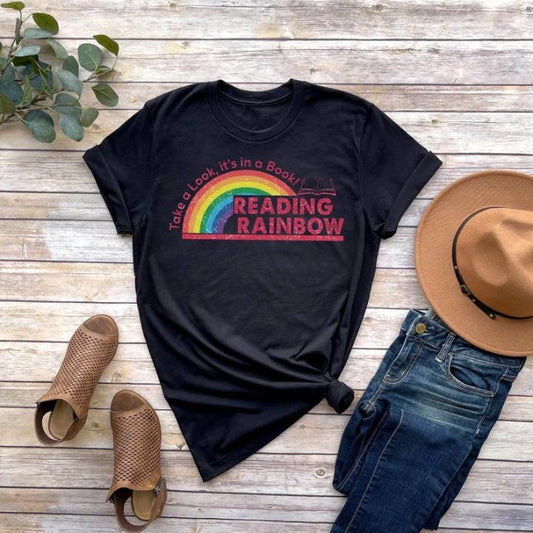 Retro Comfort Reading Rainbow Shirt - Perfect Teacher Gift, Book Lover Gift, Gift for Him, Gift for Her, Crew Neck T-shirt, Trending T-shirt