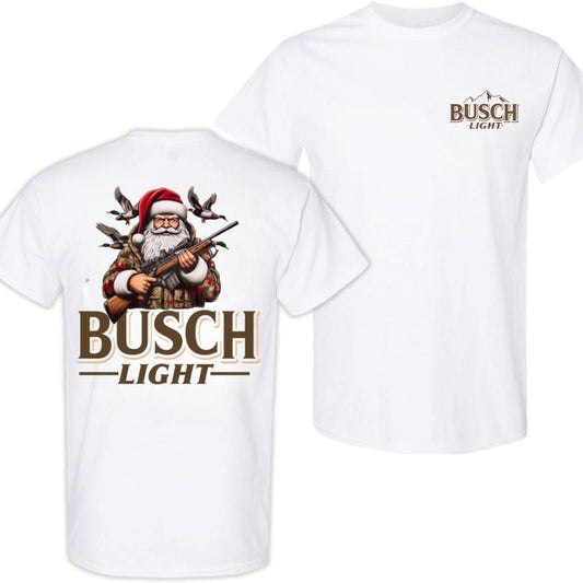 Busch Light, Christmas Santa Claus Hunting 2 Sided T-shirt , Perfect for Outdoorsmen and Waterfowl Hunter, Unisex for Men and For Women