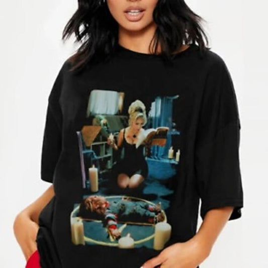 Bride Of Chucky Jennifer Tilly Charles Lee Ray Short Sleeve T-Shirt All Sizes Cotton Fabric Fit Jersey Seamless Top