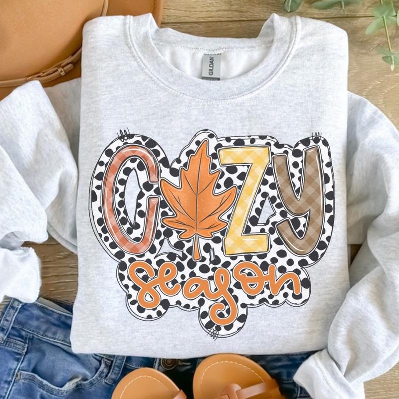 Cozy Season Fall Dotted Sweatshirt - Ash Grey -  Sweatshirt