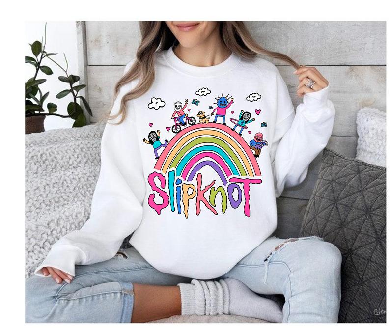 Funny Slipknot Sweatshirt Rainbow Slipknot Metal Band Cozy Crewneck Sweatshirt