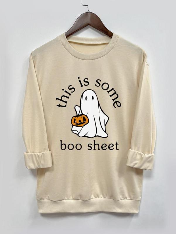 This Is Some Ghost Boo Sheet Sweatshirt - Tshirt - Hoodie,  Women's Cartoon Ghost & Letter Print Drop Shoulder, Halloween Gift, Halloween for women, F