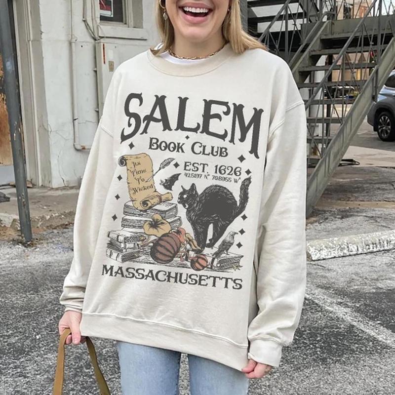 Vintage 90s Look Salem Sweatshirt, Black Cat Lovers Sweater Aesthetic Halloween Witchy Shirt Book Club Shirt, Book Lover Shirt, Bookish Merch, Booktok