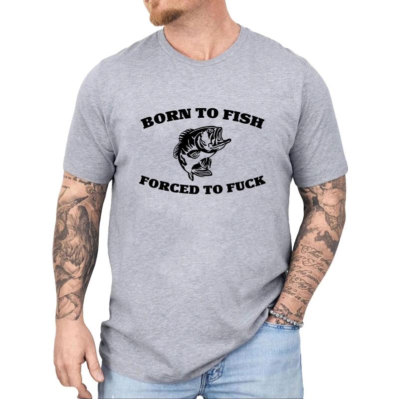 Born to Fish Tee Casual Cotton Streetwear T-Shirt Unisex Fabric Cotton Collar