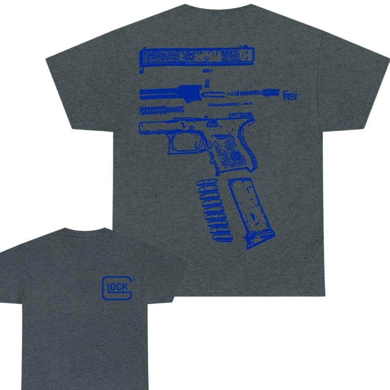 Glock Tshirt , Double Side ,Design Color Blue - Full Color , For Him, For Her , Glock Shirt ,Menswear Tops Classic Cotton