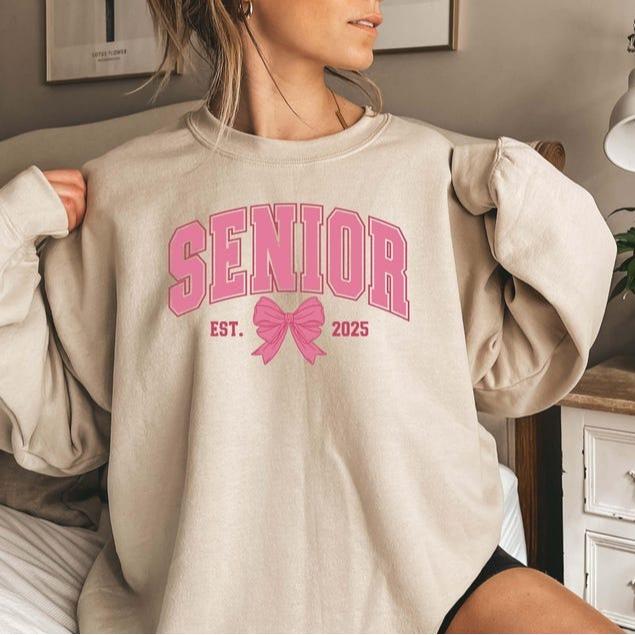 Senior 2025 Shirt, Coquette Senior Class Of 2025, Senior Pink Bow Sweatshirt, Graduation Gift, High School Gift Sweatshirt