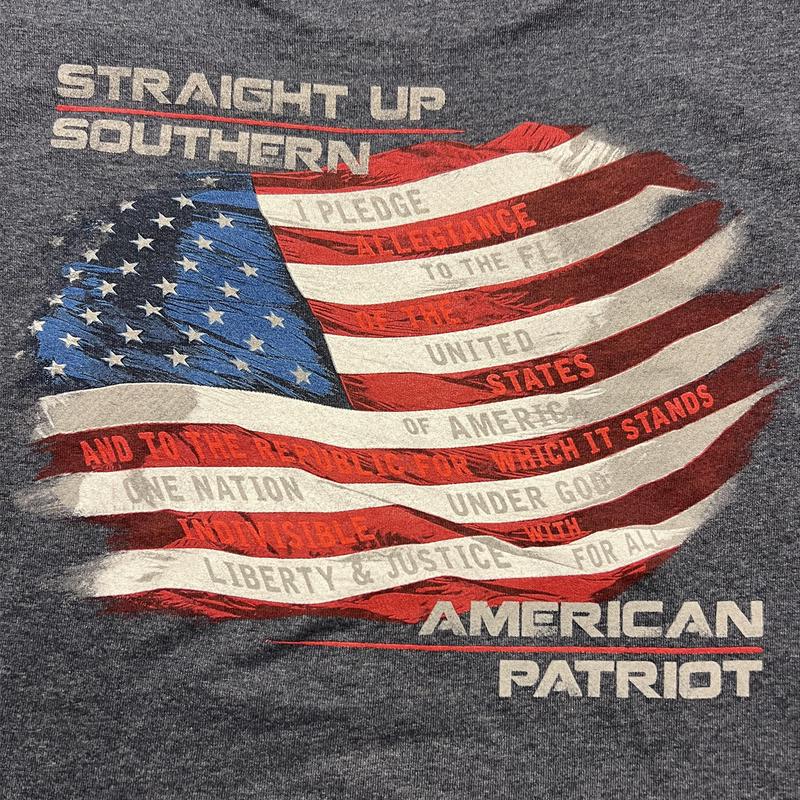 Pledge Flag - American Flag with the Pledge of Allegiance in the Stripes Tee - Heather Navy
