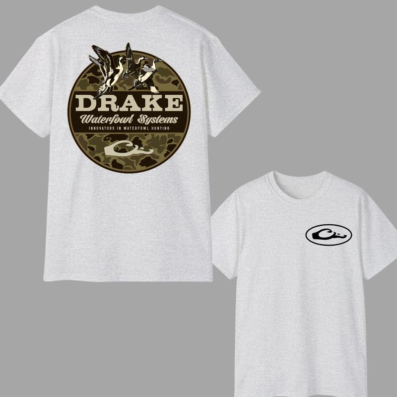 Drake Waterfowl Camo Hunting T-Shirt, Double Sided Classic Cotton Short Sleeve, Soft & Comfortable, Perfect Gift For Men