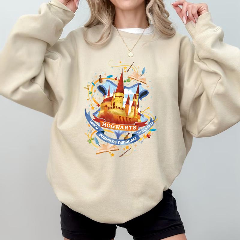 HP Cartoon Hogwarts Sweatshirt Hoodie Shirt, gift for fan Cotton Relaxed Fit Sweaters Tee