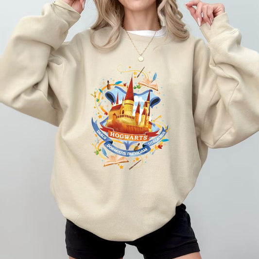HP Cartoon Hogwarts Sweatshirt Hoodie Shirt, gift for fan Cotton Relaxed Fit Sweaters Tee
