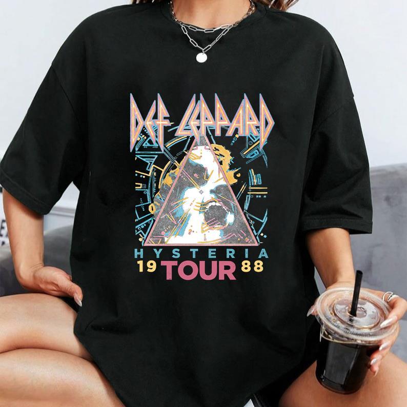 Def Leppard Hysteria 88' White Adult T-Shirt Unisex Full Size Cotton Menswear Cotton Menswear