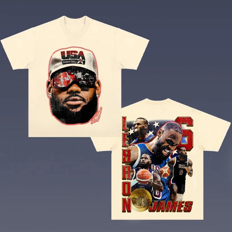 LEBRON GOAT Team USA 2024 Big Face Shirt, Hiphop Retro Vintage 90s Graphic Basketball Shirt, Basketball Fan, Sports Team Streetwear Shortsleeve