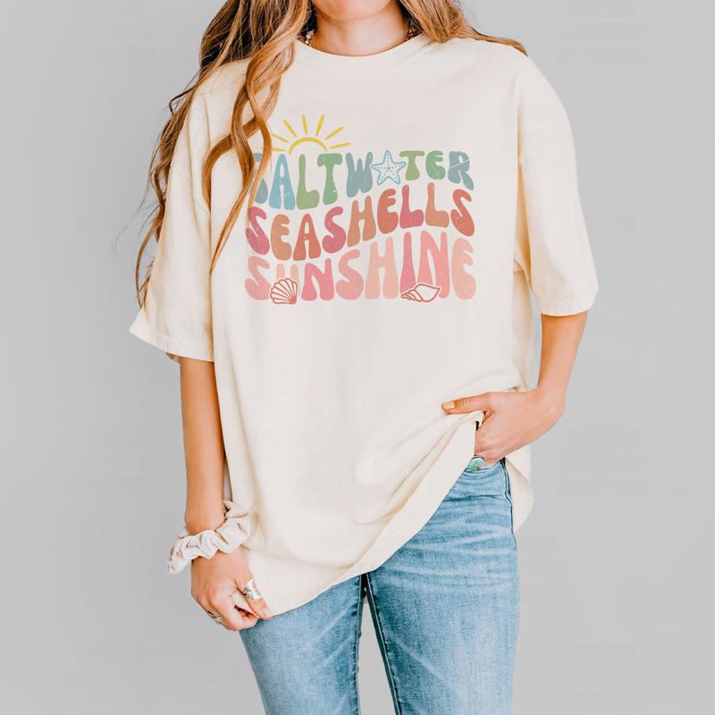 Saltwater Seashells Sunshine Shirt, Summer Shirt, Comfort Shirt for Women, Beach TShirt, Summer Vacation TShirts, Saltwater Tee, Sunsets Tee, Matching