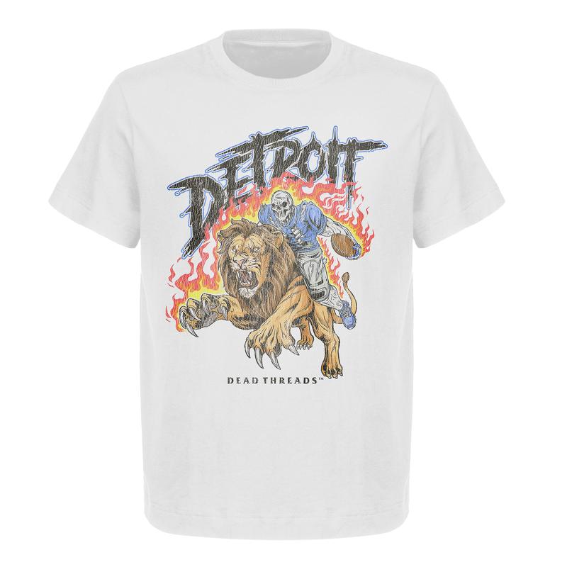 Detroit Football Deadman Riding Lion Graphic T-Shirt â€“ Heavy Cotton, Retro Menswear & Womenswear American Football Limited Edition