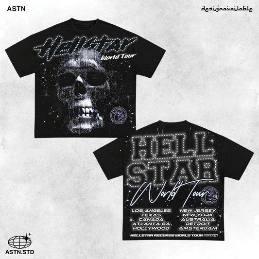 Y2K Graphic Hellstar World Tour Personalize Printed Tshirt Casual Cotton Crewneck Menswear