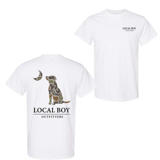 Local Boy Outfitters T-Shirt - Classic Camouflage Dog Design Featuring Moon Graphics