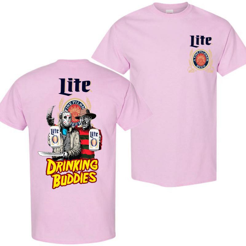 Miller Lite, Beer, Jason Voorhees And Freddy Krueger Drink Buddies Miller Lite Beer 2 Sides T-shirt, Miller Lite Halloween Shirt, Halloween Shirt, For
