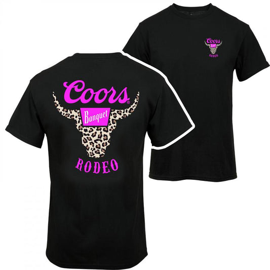 Coors Banquet Rodeo Horns Pink Leopart T-shirt - 2 Side - Choose Your Style - Celebrity Style - Size Range For Everyone - Versatile Unisex Wear - Colo